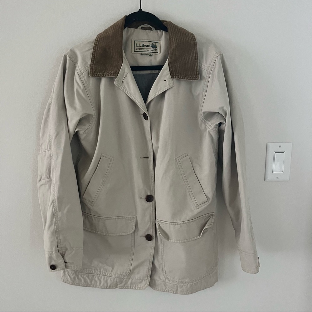 Vintage Canvas Jacket With Corduroy Collar Beige Size Medium